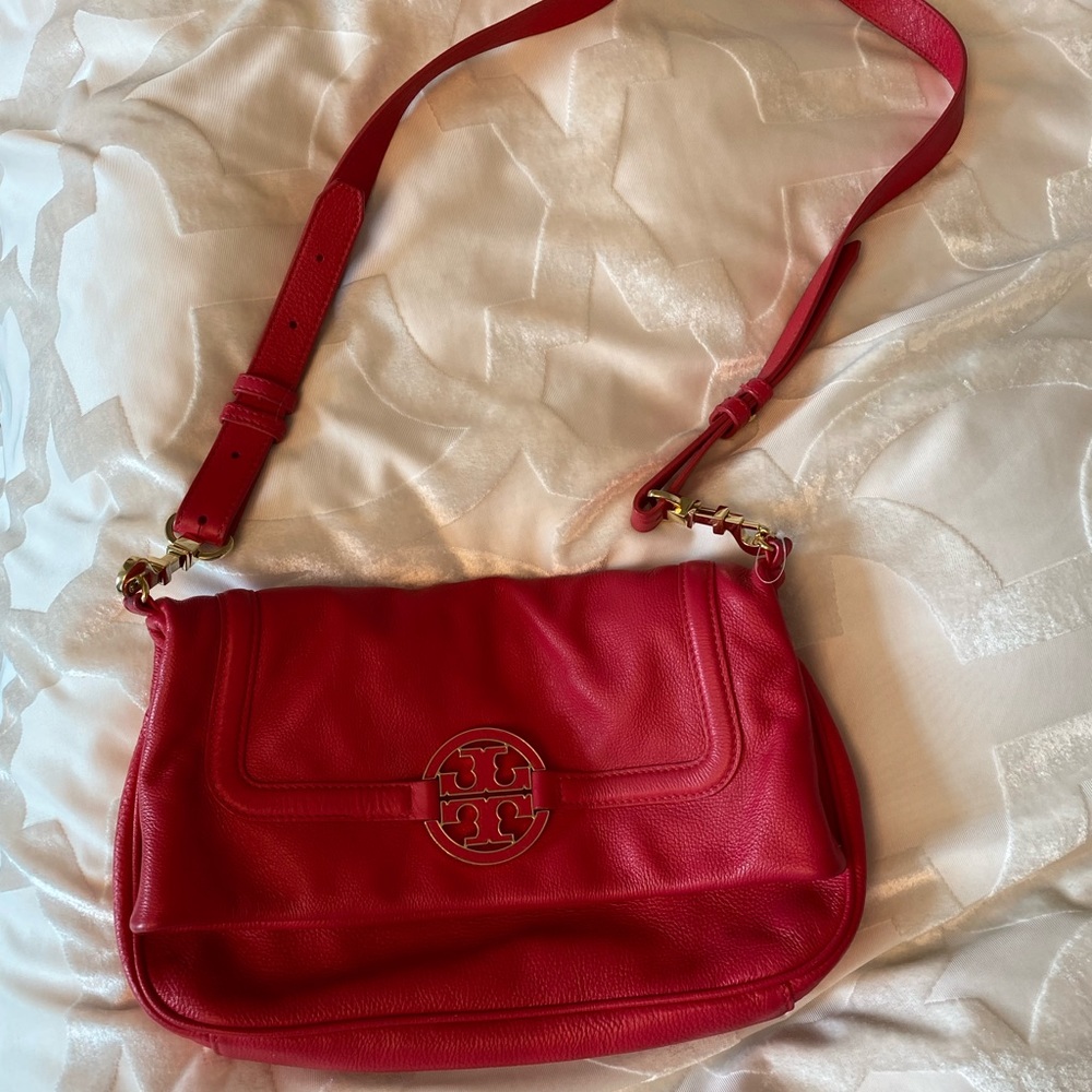 Tory Purse beautiful bright red fold over side purse